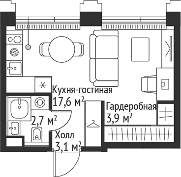 Планировка — Сет, Студия, 27 м²
