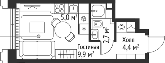 Планировка — Сет, Студия, 22 м²