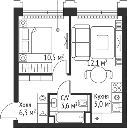 Планировка — Сет, 2-комн., 38 м²