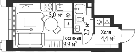 Планировка — Сет, Студия, 22 м²