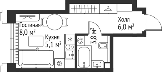 Планировка — Сет, Студия, 23 м²