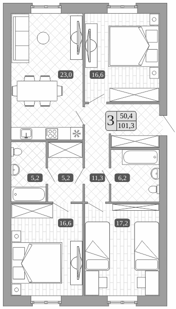 Планировка — Белый город, 4-комн., 101 м²