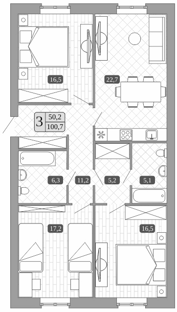 Планировка — Белый город, 4-комн., 101 м²