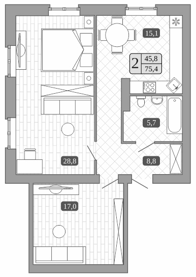 Планировка — Белый город, 3-комн., 75 м²