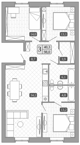 Планировка — Белый город, 4-комн., 98 м²