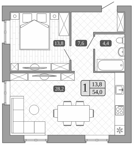 Планировка — Белый город, 2-комн., 54 м²