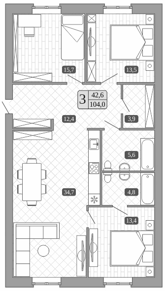 Планировка — Белый город, 4-комн., 104 м²