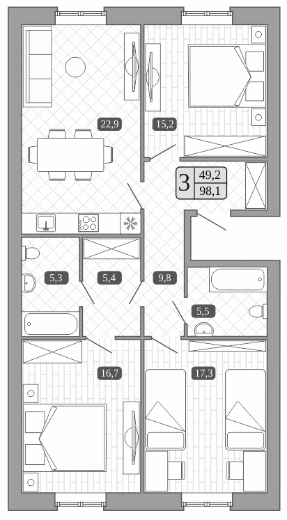 Планировка — Белый город, 4-комн., 98 м²