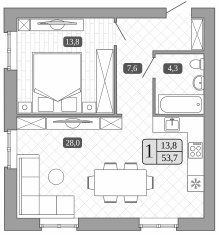 Планировка — Белый город, 2-комн., 54 м²