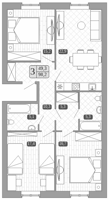 Планировка — Белый город, 4-комн., 97 м²
