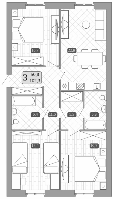 Планировка — Белый город, 4-комн., 101 м²