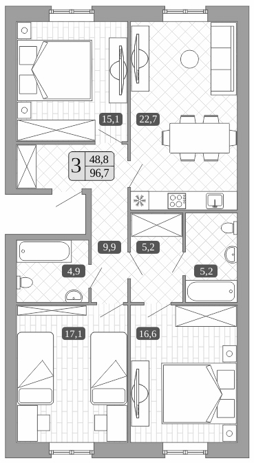 Планировка — Белый город, 4-комн., 97 м²