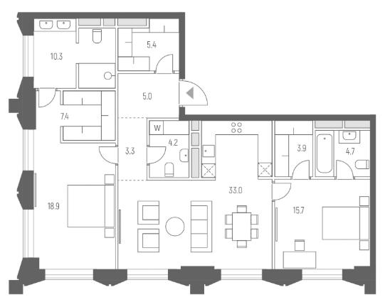 Планировка — Vesper Кутузовский, 3-комн., 112 м²
