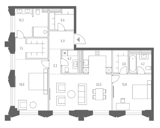 Планировка — Vesper Кутузовский, 3-комн., 112 м²