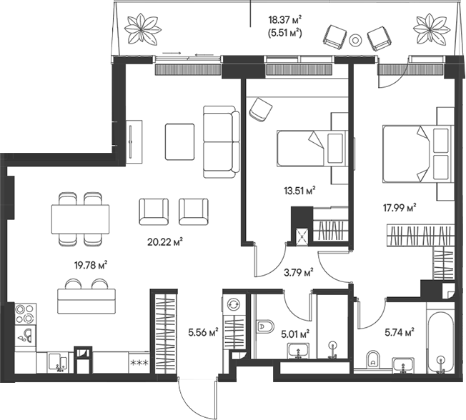 Планировка — Джойс, 3-комн., 92 м²