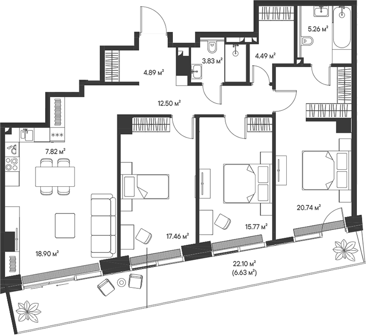 Планировка — Джойс, 4-комн., 112 м²