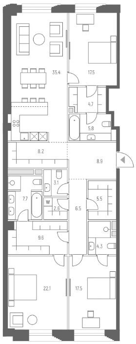 Планировка — Vesper Кутузовский, 4-комн., 159 м²