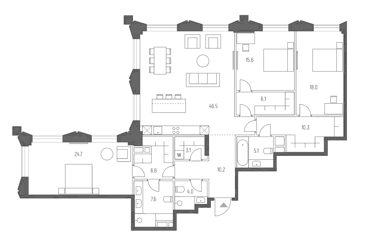 Планировка — Vesper Кутузовский, 4-комн., 157 м²