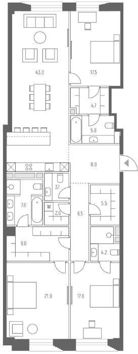 Планировка — Vesper Кутузовский, 4-комн., 159 м²