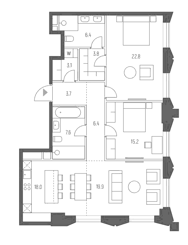 Планировка — Vesper Кутузовский, 3-комн., 107 м²