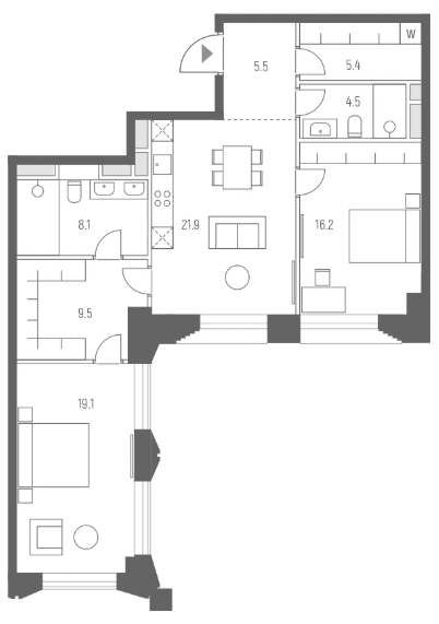 Планировка — Vesper Кутузовский, 3-комн., 90 м²