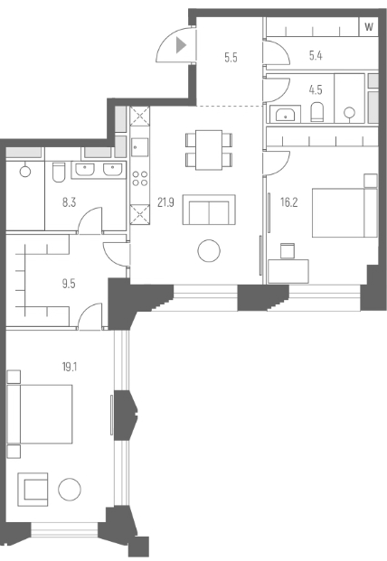 Планировка — Vesper Кутузовский, 3-комн., 90 м²