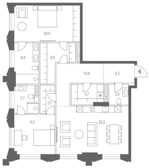Планировка — Vesper Кутузовский, 3-комн., 118 м²