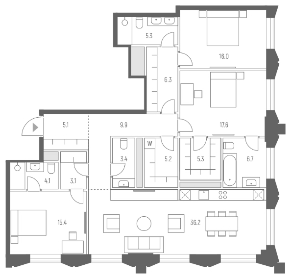 Планировка — Vesper Кутузовский, 4-комн., 139 м²