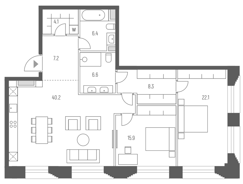 Планировка — Vesper Кутузовский, 3-комн., 111 м²