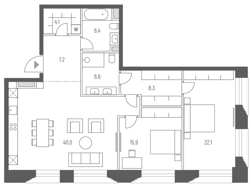 Планировка — Vesper Кутузовский, 3-комн., 111 м²