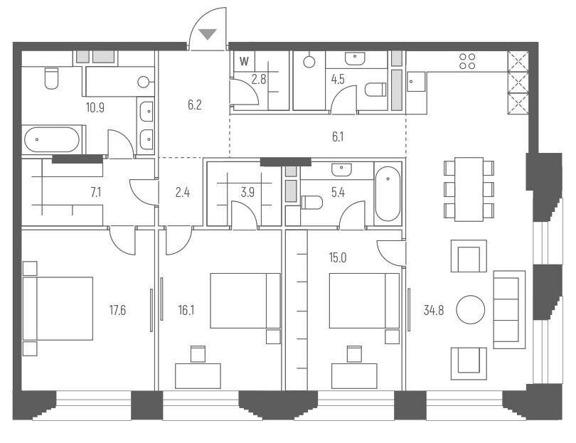 Планировка — Vesper Кутузовский, 4-комн., 133 м²