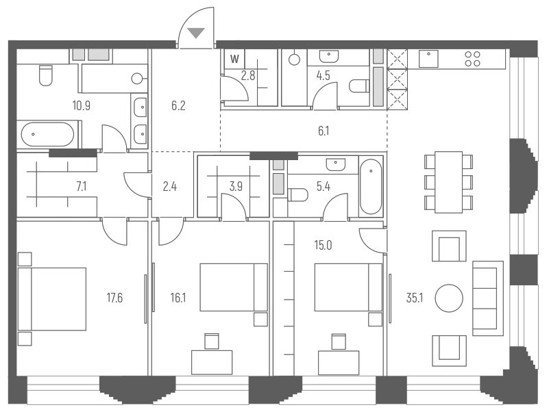 Планировка — Vesper Кутузовский, 4-комн., 133 м²