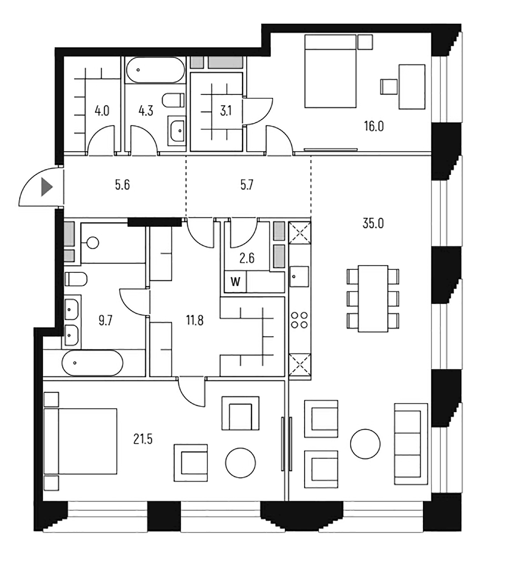 Планировка — Vesper Кутузовский, 3-комн., 119 м²