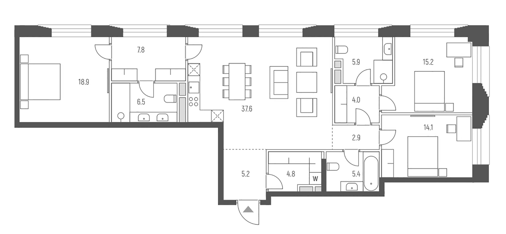 Планировка — Vesper Кутузовский, 4-комн., 128 м²