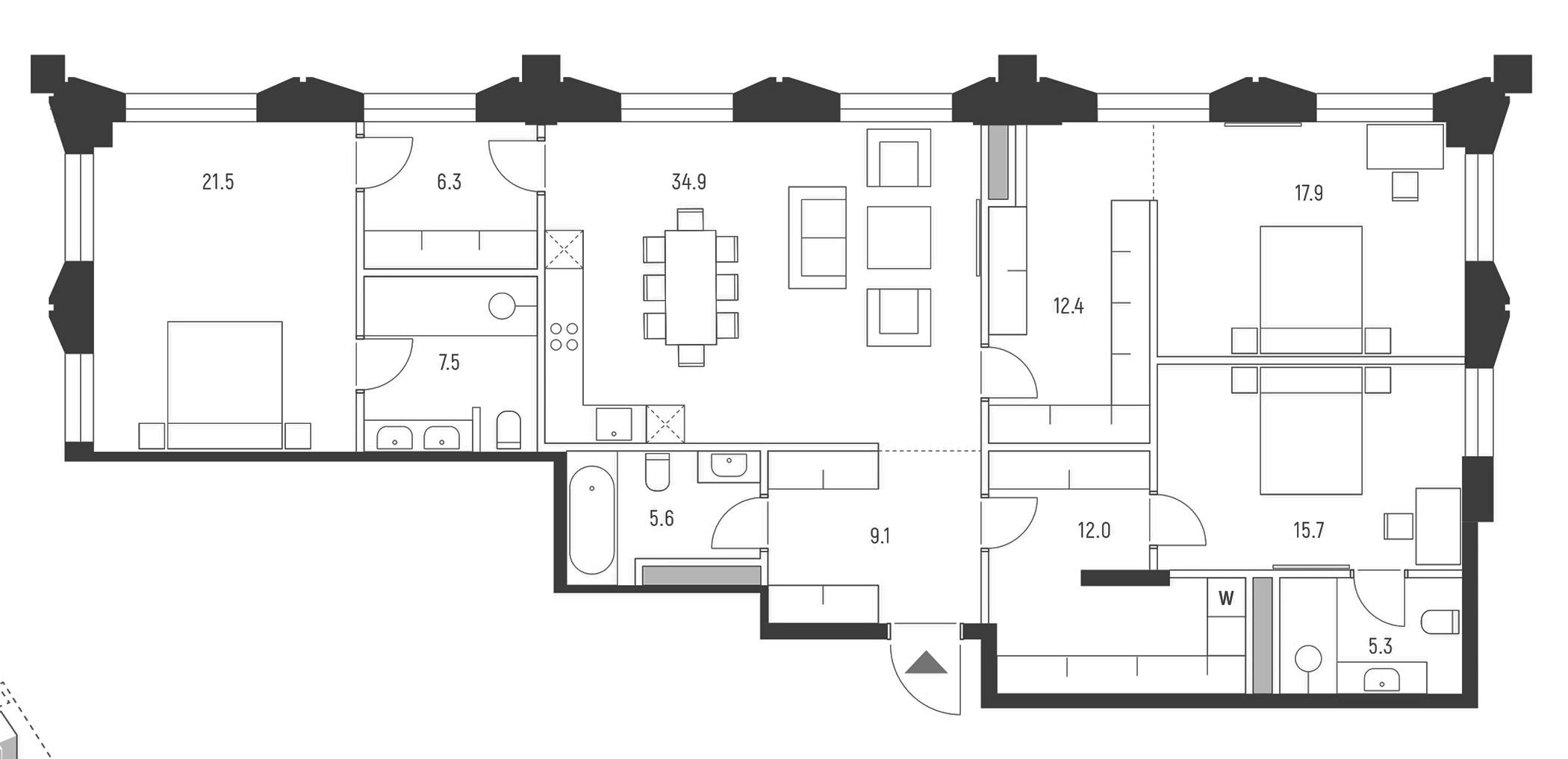 Планировка — Vesper Кутузовский, 4-комн., 148 м²