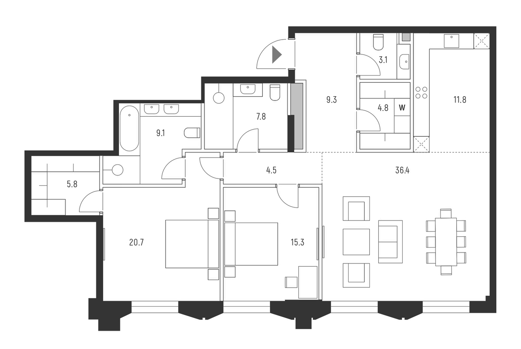 Планировка — Vesper Кутузовский, 3-комн., 129 м²