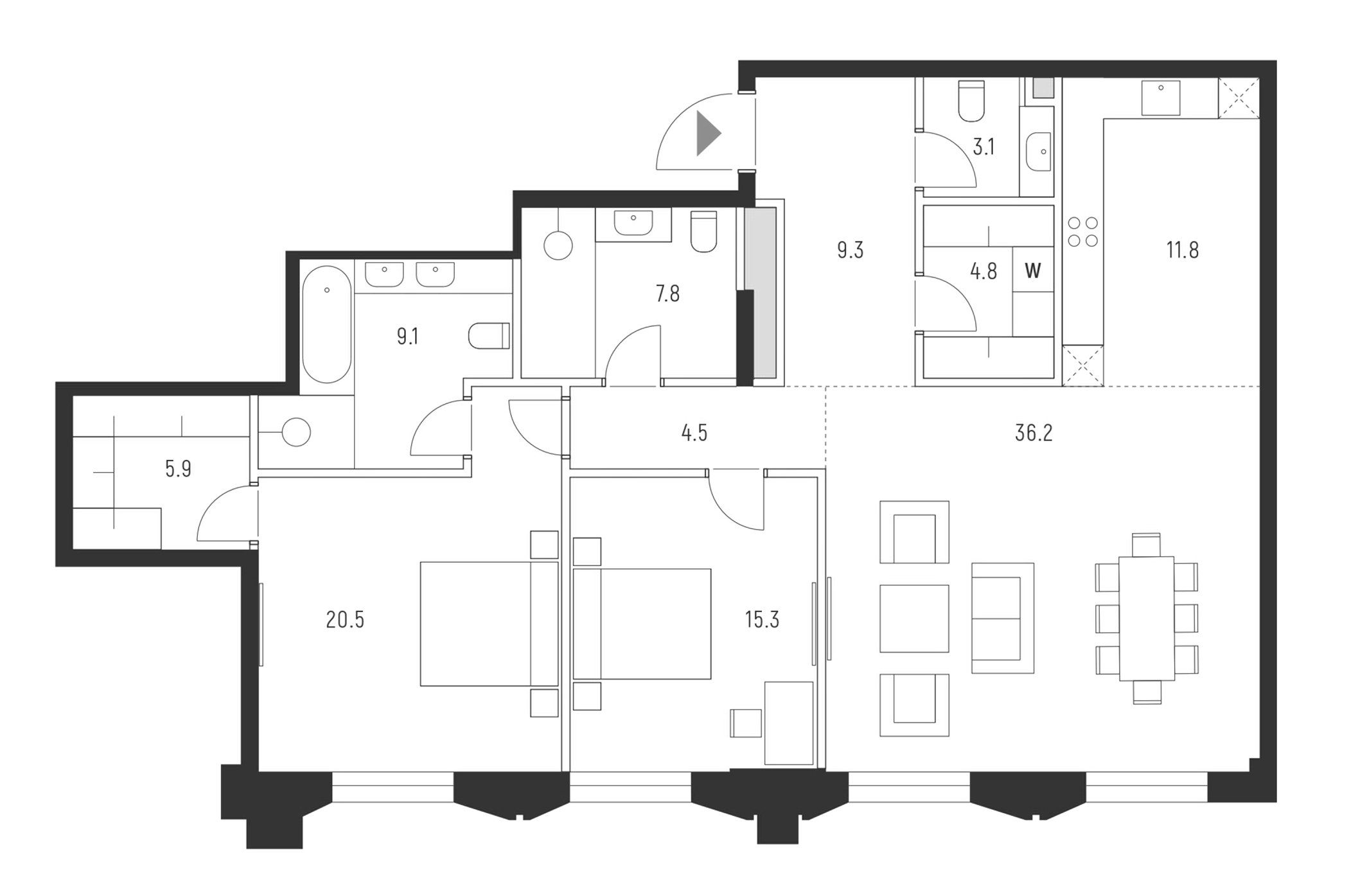 Планировка — Vesper Кутузовский, 3-комн., 128 м²