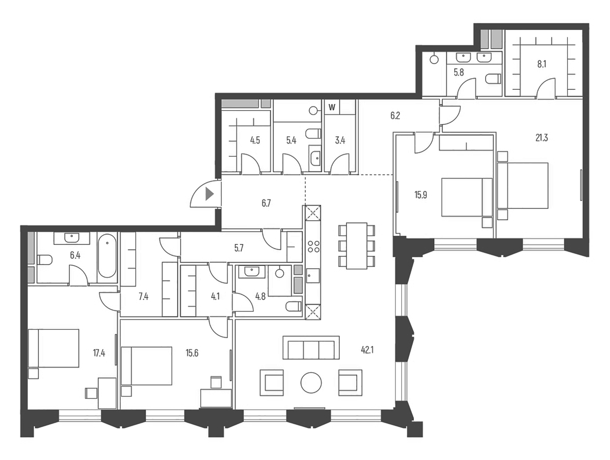 Планировка — Vesper Кутузовский, 5-комн., 181 м²