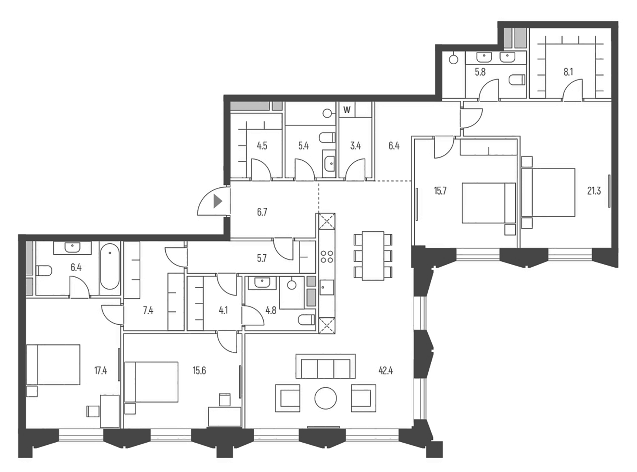 Планировка — Vesper Кутузовский, 5-комн., 181 м²