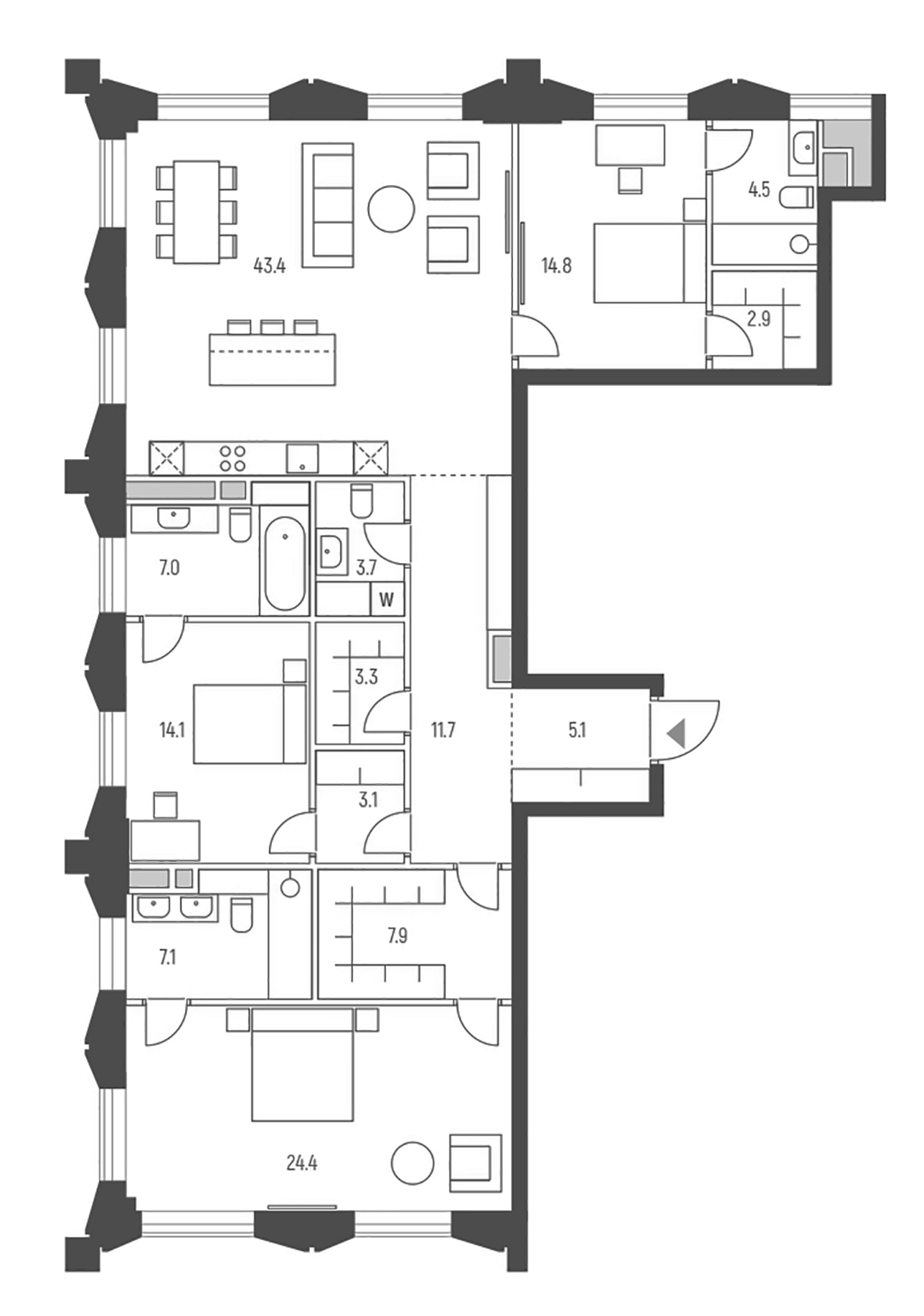 Планировка — Vesper Кутузовский, 4-комн., 153 м²