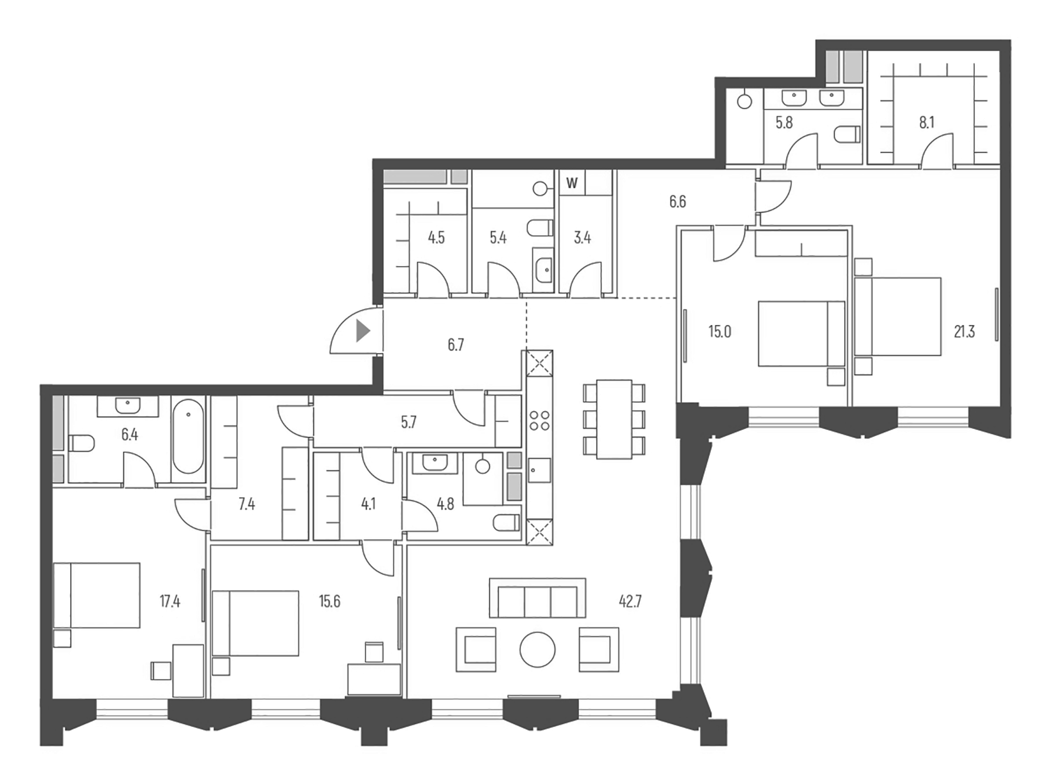 Планировка — Vesper Кутузовский, 5-комн., 181 м²