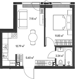 Планировка — Джойс, 2-комн., 41 м²