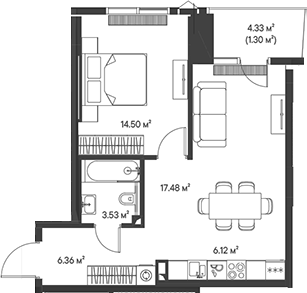 Планировка — Джойс, 2-комн., 48 м²