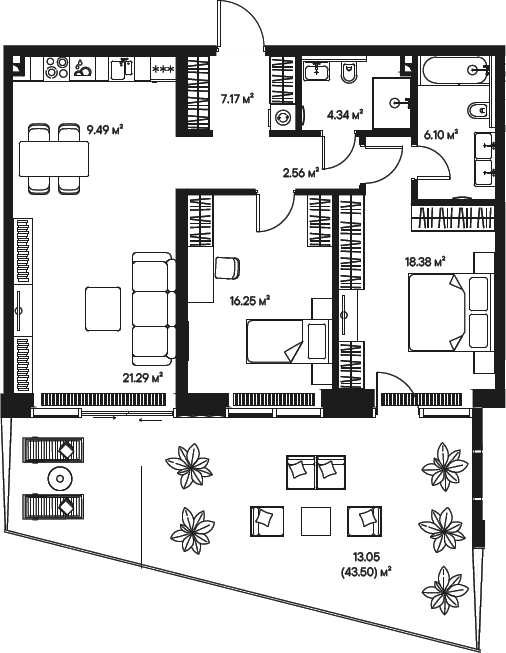 Планировка — Джойс, 3-комн., 86 м²