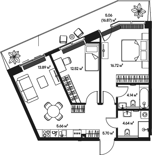 Планировка — Джойс, 3-комн., 63 м²