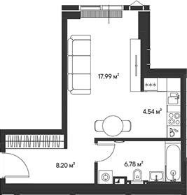 Планировка — Джойс, Студия, 38 м²