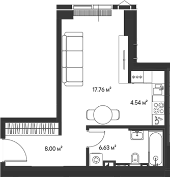 Планировка — Джойс, Студия, 37 м²