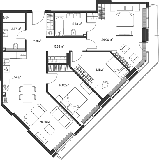 Планировка — Джойс, 4-комн., 112 м²