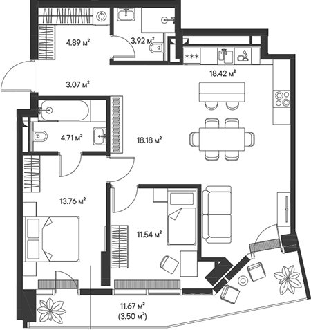 Планировка — Джойс, 3-комн., 78 м²