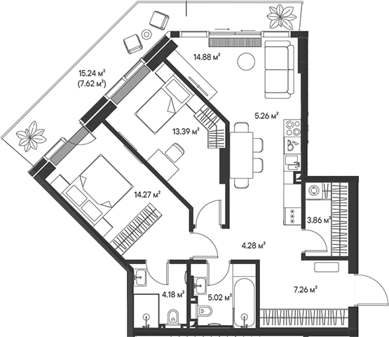 Планировка — Джойс, 3-комн., 72 м²